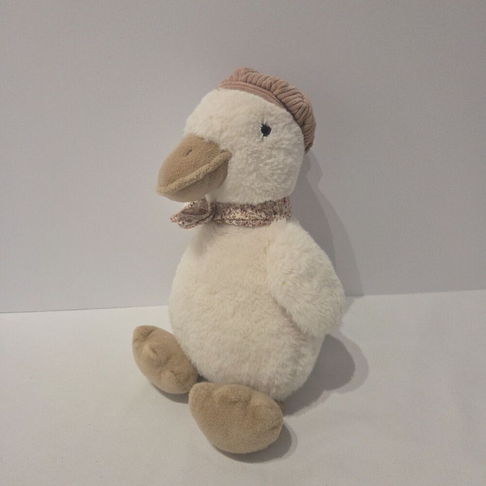 Mon Ami Goose Duck Plush Pink Beret Floral Scarf Stuffed Animal 11"